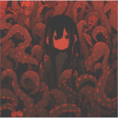 Sticker Red Tentacle Horror Anime Girl (Devant)