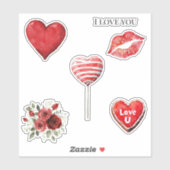 Sticker Red White Hearts Love Lips Roses Valentine's day (Feuille)
