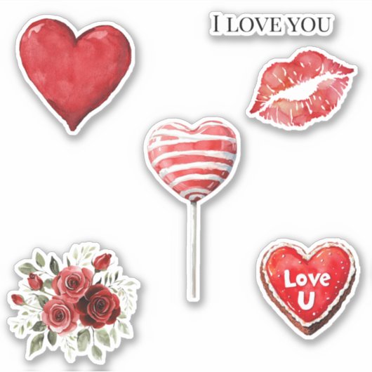 Sticker Red White Hearts Love Lips Roses Valentine's day (Devant)