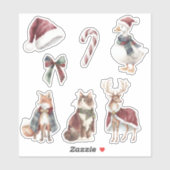 Sticker Red White Santa Hat Candy Cane Animals Christmas (Feuille)