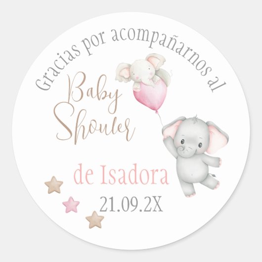 Sticker Redonda Chica Baby shower en español con e (Devant)