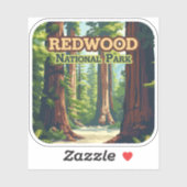 Sticker Redwood National Park California Tree Retro (Feuille)