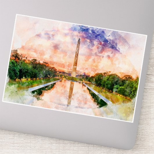 Sticker Reflet du monument de Washington à l'aquarelle au