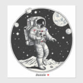 Sticker Réflexion cosmique : Un astronaute rétro sur la Lu (Feuille)