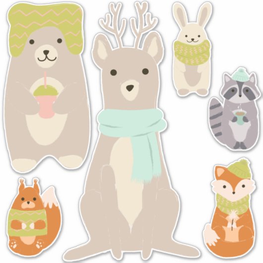Sticker Regroupé Pour Les Animaux D'Hiver Mignonne Salle B (Devant)