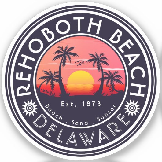 Sticker Rehoboth Beach Delaware Palmiers Vintages années 8 (Recto)