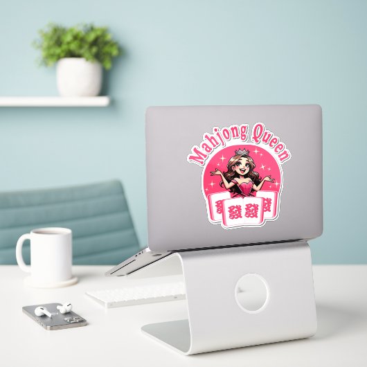 Sticker Reine du Mahjong rose (Ordinateur portable sur le bureau)