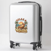 Sticker Relax & Unwind Chat de Plage Design de Gravure Vin (Sur valise)