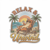 Sticker Relax & Unwind Chat de Plage Design de Gravure Vin (Devant)