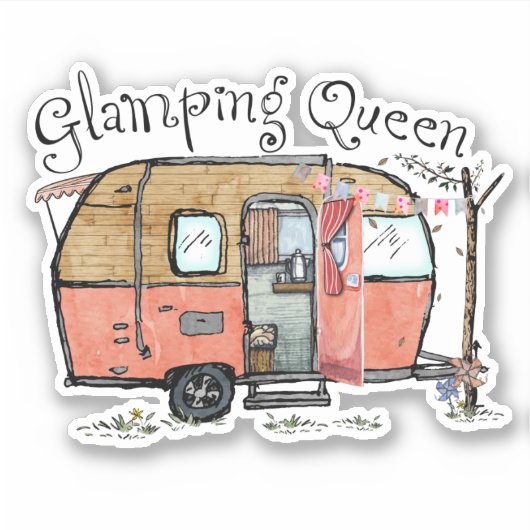 Sticker Remorque Camper Cute Glamping Queen (Devant)