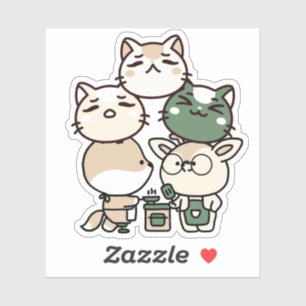 Sticker Renard avec jambe prothétique et cerf cuisinant en