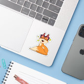 Sticker Renard avec lunettes (Ordinateur portable avec iPhone)
