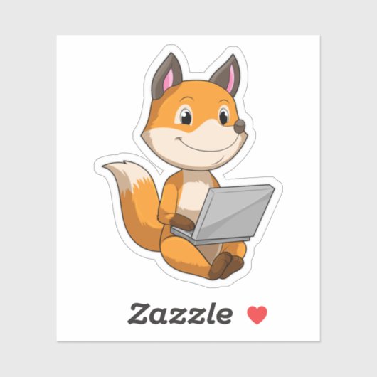 Sticker Renard avec ordinateur portable (Feuille)