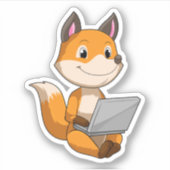 Sticker Renard avec ordinateur portable (Devant)
