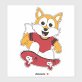 Sticker renard avec planche à roulettes (Feuille)