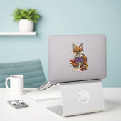 Sticker Renard avec Tabourets d'automne (Ordinateur portable sur le bureau)