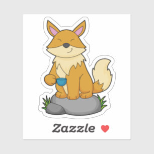 Sticker Renard avec tasse de café