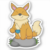 Sticker Renard avec tasse de café (Devant)