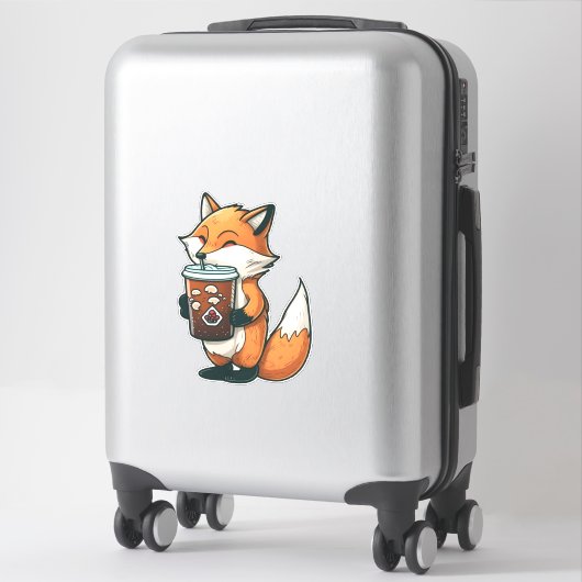 Sticker Renard avec une tasse (Sur valise)
