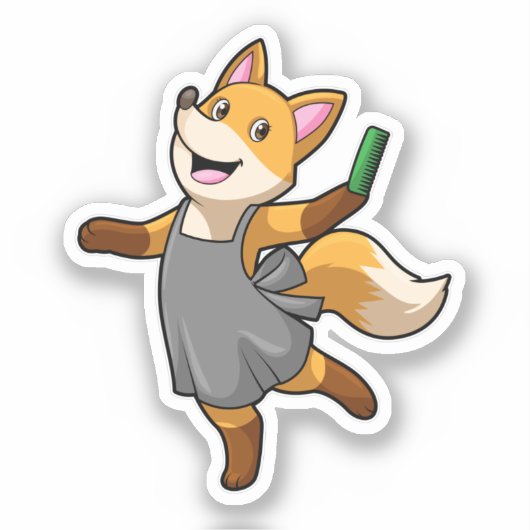 Sticker Renard comme coiffeur avec ciseaux (Recto)