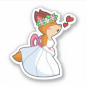 Sticker Renard comme mariée avec une robe de mariée et une (Devant)