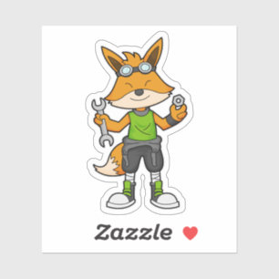 Sticker Renard comme Mécanique avec clé & noix