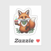 Sticker Renard d'anniversaire avec Cupcake (Feuille)