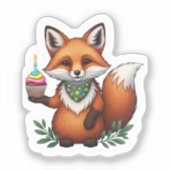Sticker Renard d'anniversaire avec Cupcake (Recto)