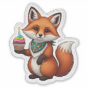 Sticker Renard d'anniversaire avec Cupcake (Devant)
