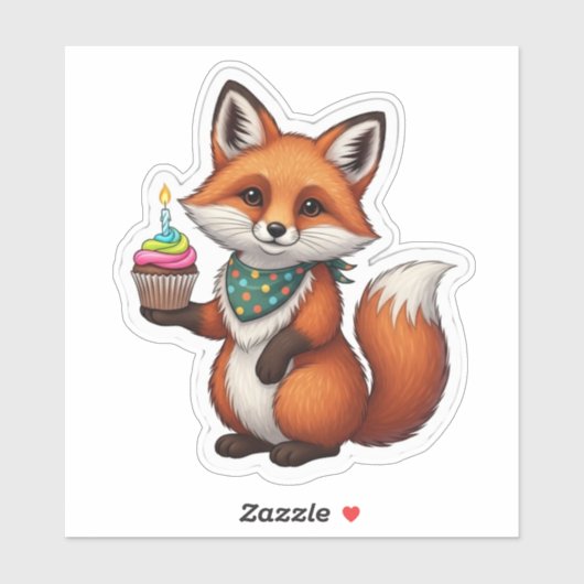 Sticker Renard d'anniversaire avec Cupcake (Feuille)