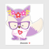 Sticker Renard de Saint Valentin, Renard pourpre, Lunettes (Feuille)
