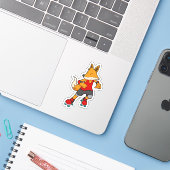 Sticker Renard en patinage avec roulettes (Ordinateur portable avec iPhone)