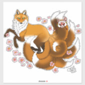 Sticker Renard Kitsune Fantaisiste Fleurs de Cerisier Bleu (Feuille)