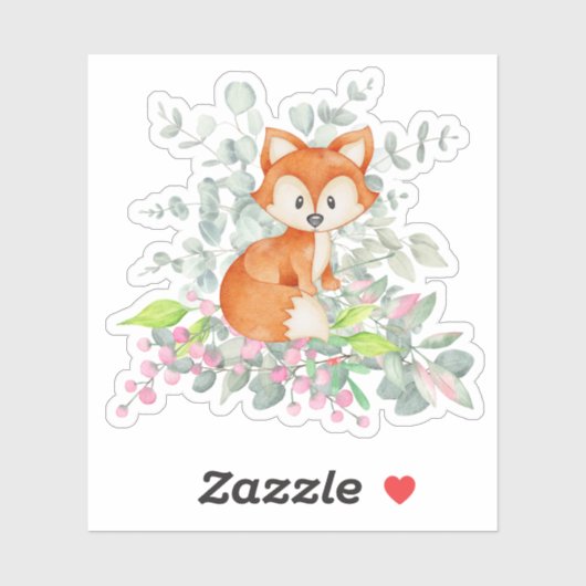 Sticker Renard mignon et verdure (Feuille)