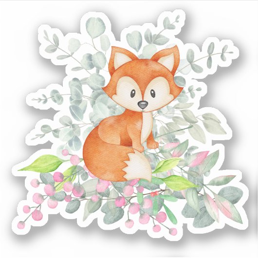 Sticker Renard mignon et verdure (Devant)
