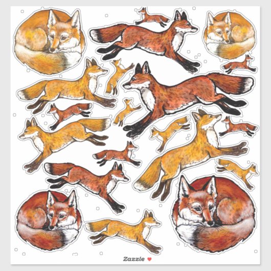 Sticker Renard rouge Orange renards Bois Nature Animal Vin (Feuille)