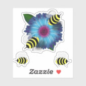 Sticker Rencontre des abeilles sur la Fleur Bleue (Feuille)