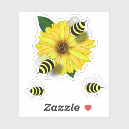 Sticker Rencontre des abeilles sur la Fleur Jaune (Feuille)