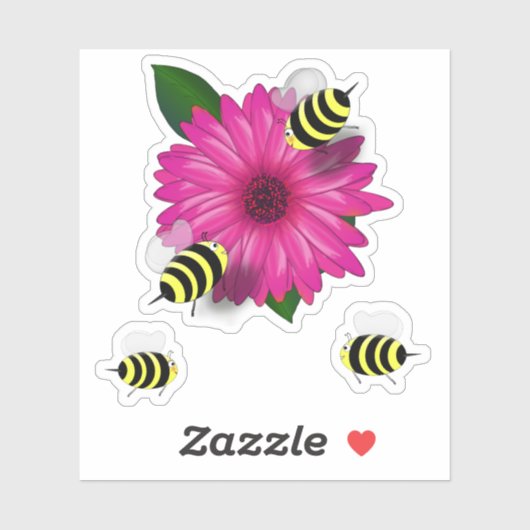 Sticker Rencontre des abeilles sur la Fleur Rose (Feuille)