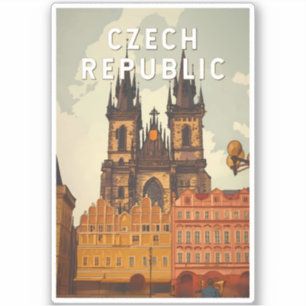 Sticker République tchèque Illustration Voyage Art Vintage
