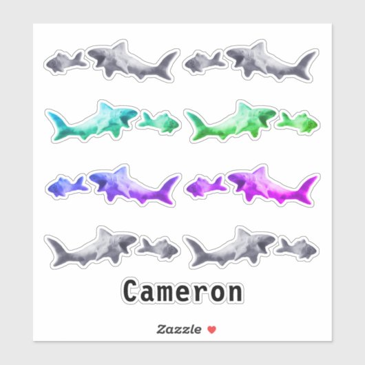 Sticker Requin après plus petit Motif d'argile de poisson (Feuille)
