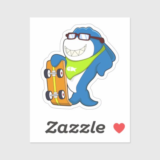 Sticker Requin comme patineur avec skateboard (Feuille)