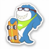 Sticker Requin comme patineur avec skateboard (Recto)