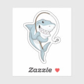 Sticker Requin comme pêcheur avec canne à pêche (Feuille)