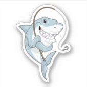Sticker Requin comme pêcheur avec canne à pêche (Devant)