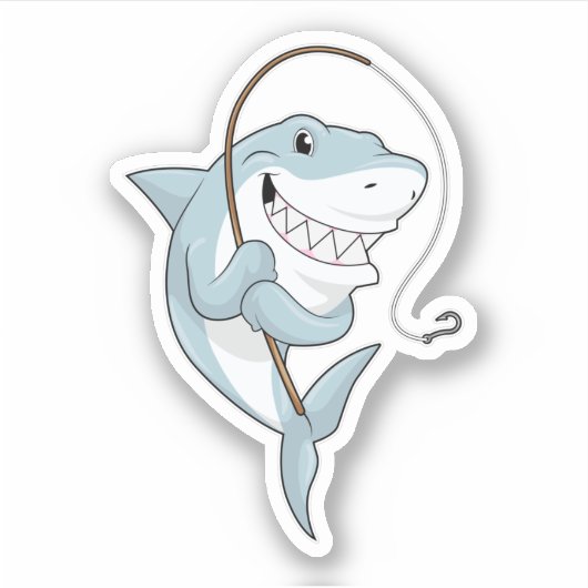 Sticker Requin comme pêcheur avec canne à pêche (Devant)