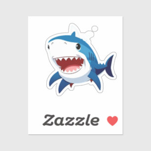 Sticker Requin de Dessin Animé Sous l'Océan à la Nage Pour