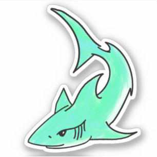 Sticker requin souriant de dessin animé bleu vert océan an