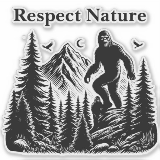 Sticker Respect Nature Yeti Bigfoot Ink Art (Devant)
