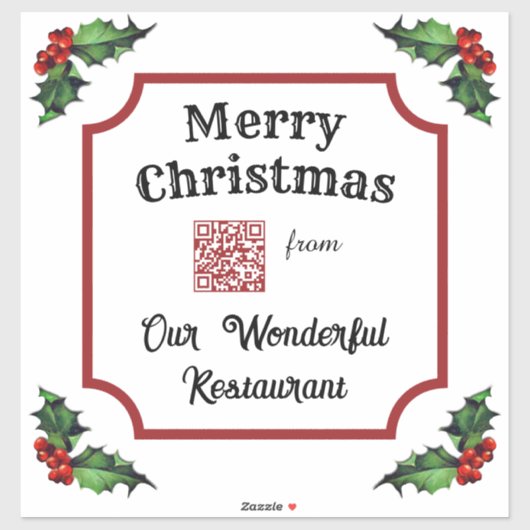 Sticker Restaurant QR Code personnalisé Joyeux Noël (Feuille)